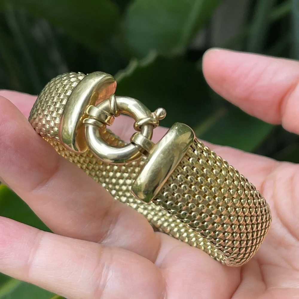 Italian 14K gold plated woven solid sterling silver bangle bracelet - Picture 7 of 11